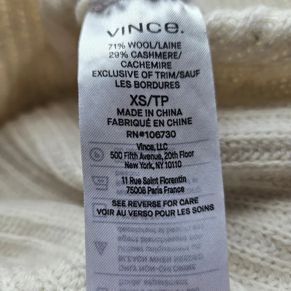 Vince  Wool And Cashmere Cream Ribbed Cardigan with Buttons. Size XS - Picture 9 of 11